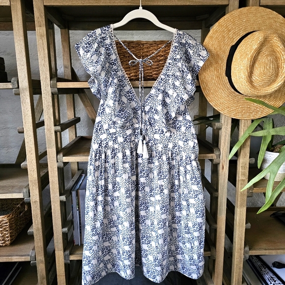 Anthropologie Dresses & Skirts - ANTHROPOLOGIE V-Neck Plunge Tunic Mini Dress SZXL Blue💙 White🤍 NWOT